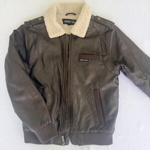 Members Only Brown Faux Leather Jacket with Shearling Sherpa Collar Size 10/12
